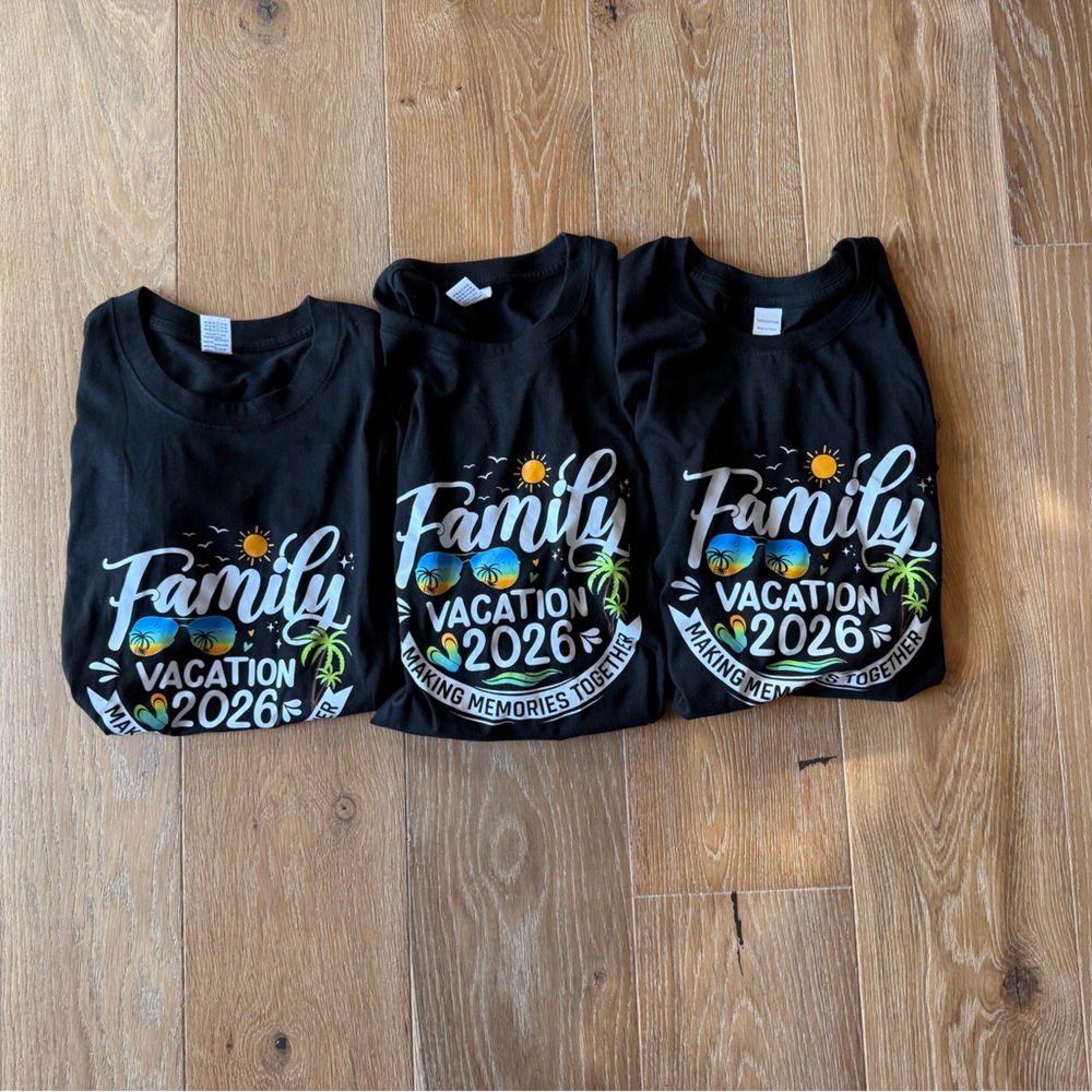Family Vacation 2026 Black Graphic Tee- 3 shirts (small, large, extra large)